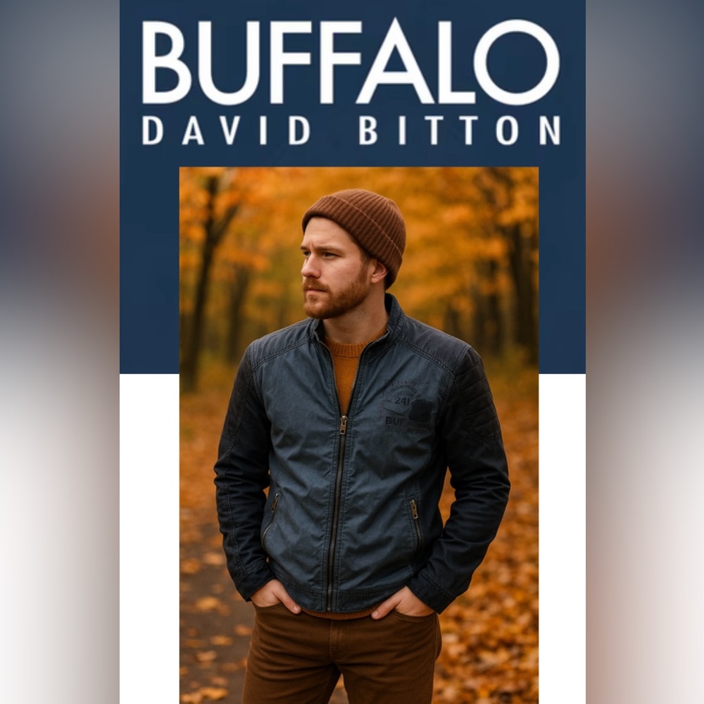 Men’s Jacket by Buffalo Thin Blue jacket with Black Denim Sleeves. L
